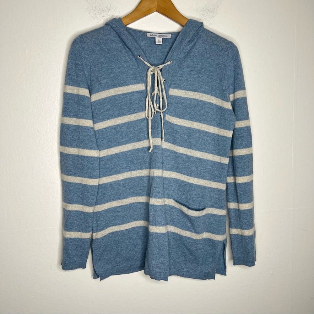 Autumn Cashmere Blue stripe lace up Sweater Sz S